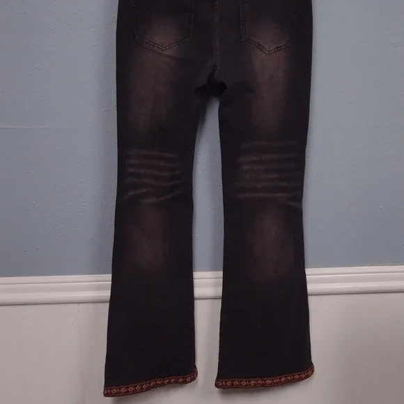 ROMWE Y2K Hippie style,Black Flare Jeans with Embroidery - Picture 5 of 14